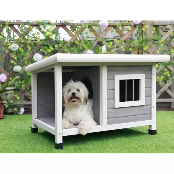 Petsfit Outdoor Wooden Dog House for Small Dogs Light Grey Small336quot L x 247quot W x 23quot HA336Grey