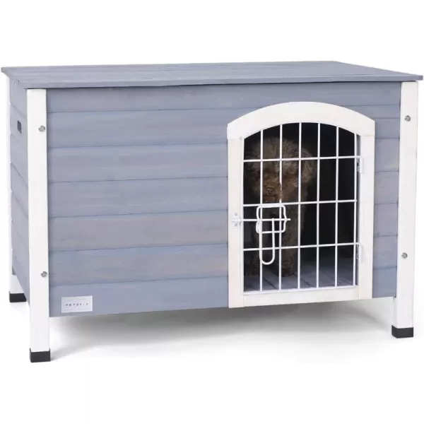 Petsfit Outdoor Wooden Dog House for Small Dogs Light Grey Small336quot L x 247quot W x 23quot HB315GreyIndoor Use