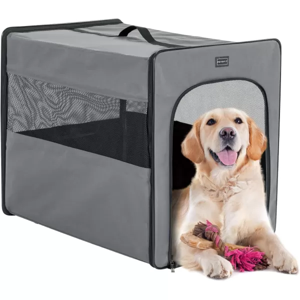 PETSFIT Portable Dog Kennel Chewproof Design Breathable ampamp Collapsible Dog Crate Indoor and Outdoor Use with Thicken Mat 31 Inch Navy BlueGrey