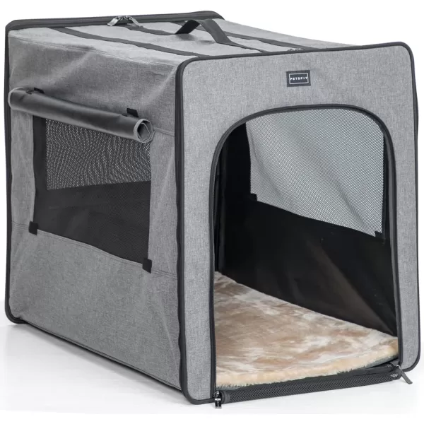 PETSFIT Portable Dog Kennel Chewproof Design Breathable ampamp Collapsible Dog Crate Indoor and Outdoor Use with Thicken Mat 31 Inch Navy BlueGrey Adjustable Mesh Door