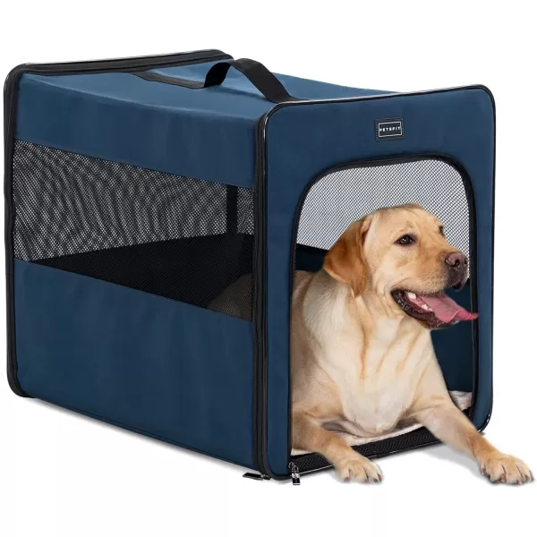 PETSFIT Portable Dog Kennel Chewproof Design Breathable ampamp Collapsible Dog Crate Indoor and Outdoor Use with Thicken Mat 31 Inch Navy BlueNavy Blue