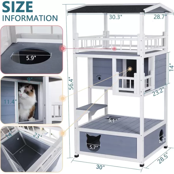 Petsfit 4Level Outdoor Cat House with Sun Deck Cozy Sleeping Quarters Jumping Platform and Play Area  Cat Condo Perfect for Cats Light Blue4 StroyLight Blue