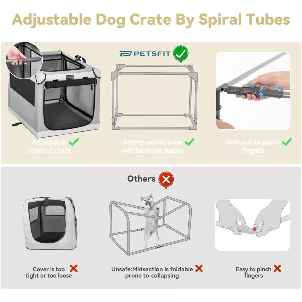 Petsfit Collapsible Dog Crate Adjustable Design 395inch Large Dog Kennel with Chew Proof Mesh Windows ampamp Thicken Mat Ideal for Indoor ampamp Outdoor Travel Light GreyLight GrayWith Mat