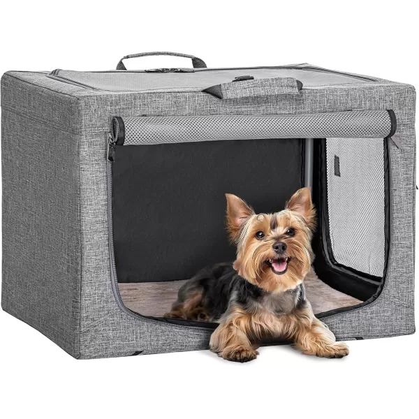 Petsfit Collapsible Dog Crate Adjustable Design 395inch Large Dog Kennel with Chew Proof Mesh Windows ampamp Thicken Mat Ideal for Indoor ampamp Outdoor Travel Light GreyDark GreyWith Mat