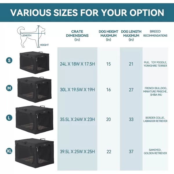 Petsfit Collapsible Dog Crate Adjustable Design 395inch Large Dog Kennel with Chew Proof Mesh Windows ampamp Thicken Mat Ideal for Indoor ampamp Outdoor Travel Light GreyBlack AWith Mat