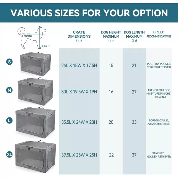 Petsfit Collapsible Dog Crate Adjustable Design 395inch Large Dog Kennel with Chew Proof Mesh Windows ampamp Thicken Mat Ideal for Indoor ampamp Outdoor Travel Light GreyGrey