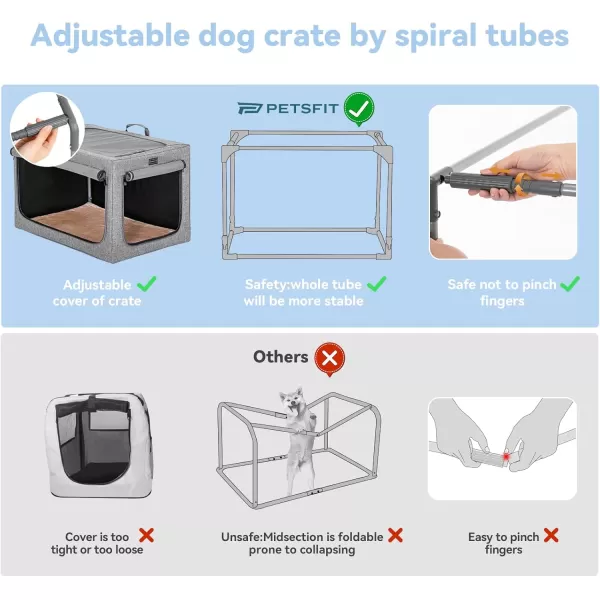 Petsfit Collapsible Dog Crate Adjustable Design 395inch Large Dog Kennel with Chew Proof Mesh Windows ampamp Thicken Mat Ideal for Indoor ampamp Outdoor Travel Light GreyDark GreyWith Mat