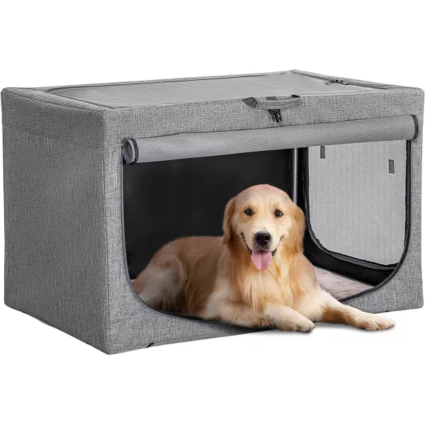 Petsfit Collapsible Dog Crate Adjustable Design 395inch Large Dog Kennel with Chew Proof Mesh Windows ampamp Thicken Mat Ideal for Indoor ampamp Outdoor Travel Light GreyDark GreyWith Mat