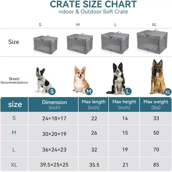 Petsfit Collapsible Dog Crate Adjustable Design 395inch Large Dog Kennel with Chew Proof Mesh Windows ampamp Thicken Mat Ideal for Indoor ampamp Outdoor Travel Light GreyGreyWith Mat