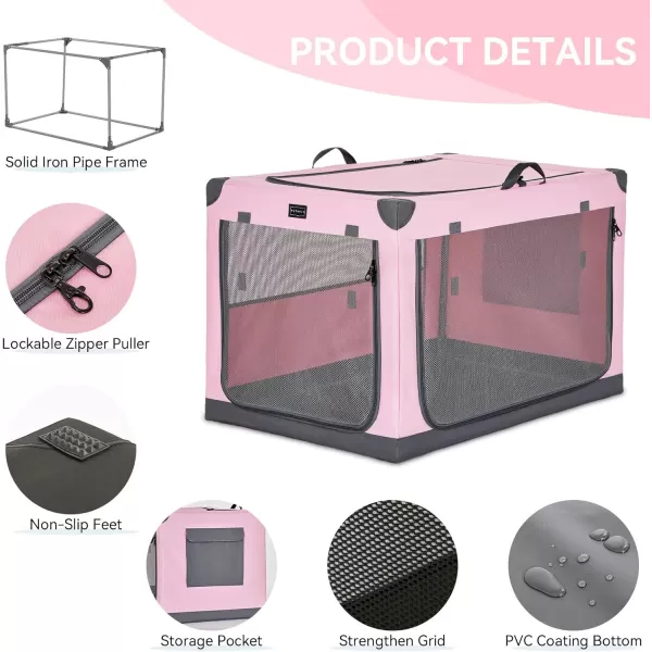 Petsfit Dog Crates for Medium Dogs 36quot L x 24quot W x 23quot H Adjustable Fabric Cover by Spiral Iron Pipe Strengthen Sewing Fabric Dog Crate 3 Door Design 36inchPink