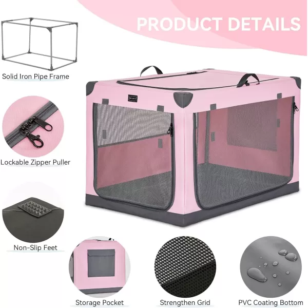 Petsfit Dog Crates for Medium Dogs 36quot L x 24quot W x 23quot H Adjustable Fabric Cover by Spiral Iron Pipe Strengthen Sewing Fabric Dog Crate 3 Door Design 36inchPink