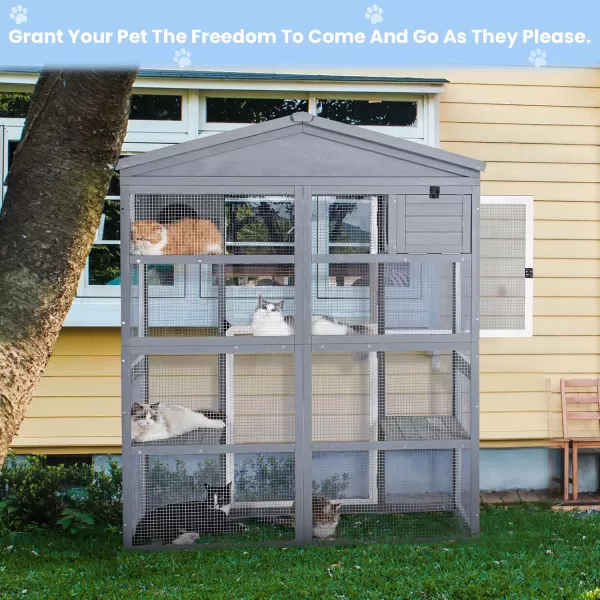 Petsfit Outdoor Catio 4 Tries 2 Resting Room 4 Platforms and Waterproof Roof Catio Outdoor Cat Enclosure OrangeGrey