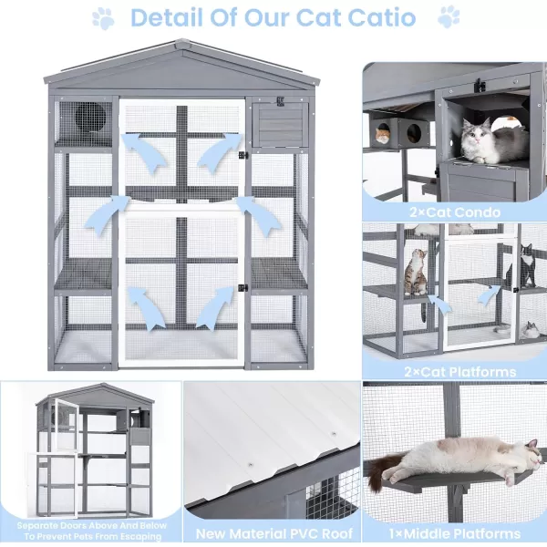 Petsfit Outdoor Catio 4 Tries 2 Resting Room 4 Platforms and Waterproof Roof Catio Outdoor Cat Enclosure OrangeGrey