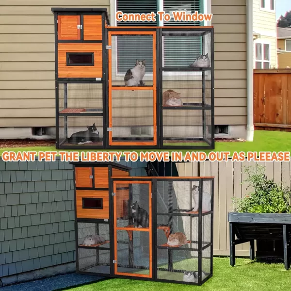 Petsfit Outdoor Catio 4 Tries 2 Resting Room 4 Platforms and Waterproof Roof Catio Outdoor Cat Enclosure OrangeOrange