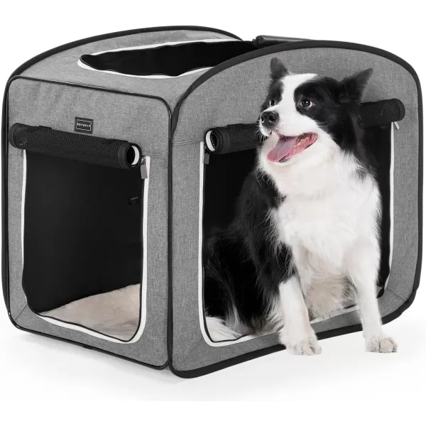 Petsfit Pop Up Collapsible Dog Crate for Small Medium Dogs Waterproof Cat Cage Soft Dog Kennel Carrier for TravelingLight Grey