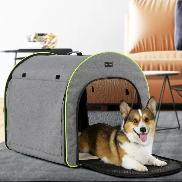 Petsfit Soft Dog Crate for Small Dogs Arch Design Escape Proof Collapsibleampamp Portable Soft Sided Dog Kennel with Handle195 Inch Pet CarrierKhakiGreyGreen