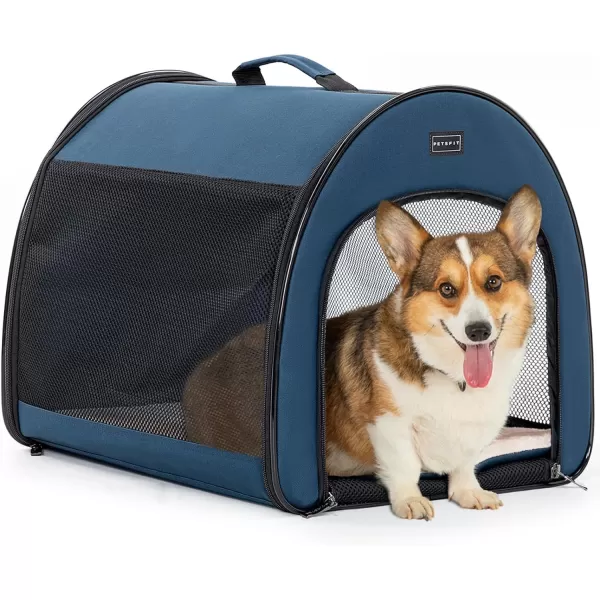 Petsfit Soft Dog Crate for Small Dogs Arch Design Escape Proof Collapsibleampamp Portable Soft Sided Dog Kennel with Handle195 Inch Pet CarrierKhakiNavy Blue