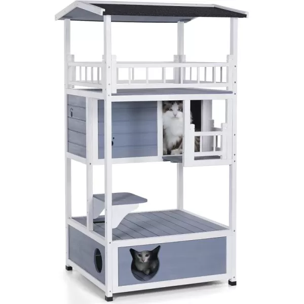 Petsfit 4Level Outdoor Cat House with Sun Deck Cozy Sleeping Quarters Jumping Platform and Play Area  Cat Condo Perfect for Cats Light Blue4 StroyLight Blue