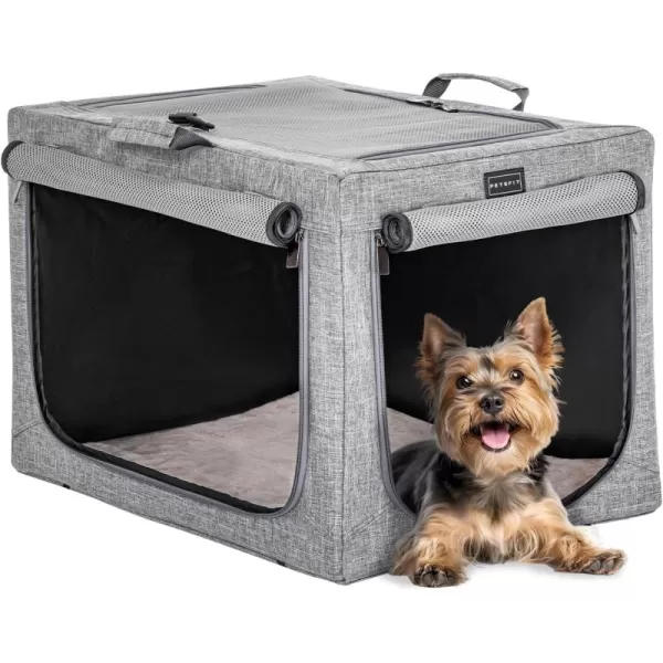 Petsfit Collapsible Dog Crate Adjustable Design 395inch Large Dog Kennel with Chew Proof Mesh Windows ampamp Thicken Mat Ideal for Indoor ampamp Outdoor Travel Light GreyDark GreyWith Mat