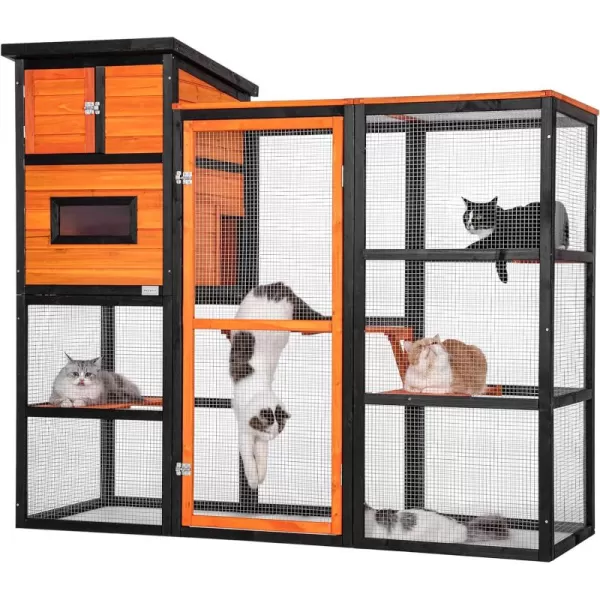 Petsfit Outdoor Catio 4 Tries 2 Resting Room 4 Platforms and Waterproof Roof Catio Outdoor Cat Enclosure OrangeOrange