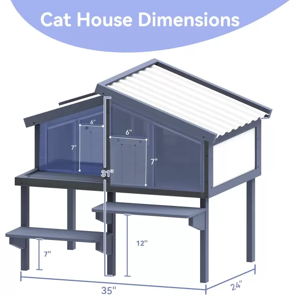 imageOutdoor Cat House for Multiple Cats Insulated Feral Cat Shelter for Large Cat Enclosure Wooden Cat Condos with PVC Door Curtains