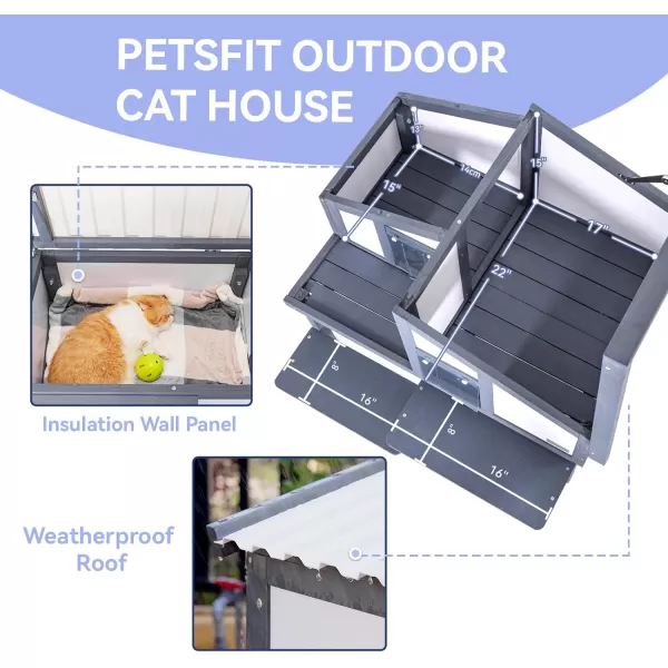 imageOutdoor Cat House for Multiple Cats Insulated Feral Cat Shelter for Large Cat Enclosure Wooden Cat Condos with PVC Door Curtains