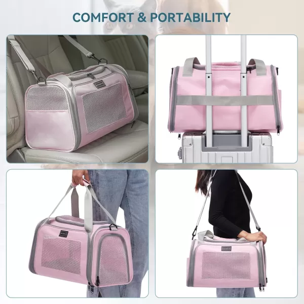 imagePETSFIT Cat Carrier Pet Carrier Airline Approved Cat Travel Carrier for Small and Medium Cats Under 12 Lbs Soft Sided Kitten Carrier with Cozy Extendable Mat Cat Carrier Bag PinkPink