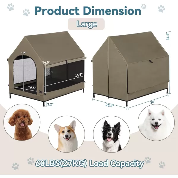 imagePetsfit 36 Inch Elevated Pet Dog House Portable Large Dog House with Removable Cover for Indoor and Outdoor Waterproof Raised Dog Houses for Large Dogs OutsideBlue36L x 252W x 353H InchesBrown