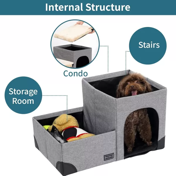 imagePetsfit Cat Steps 3 in 1 MultiUse with Storage Room Dog Lounge Design Washable and Removable NonSlip Fleece Cover Dog Steps for Bed Gray LinenGray2Steps