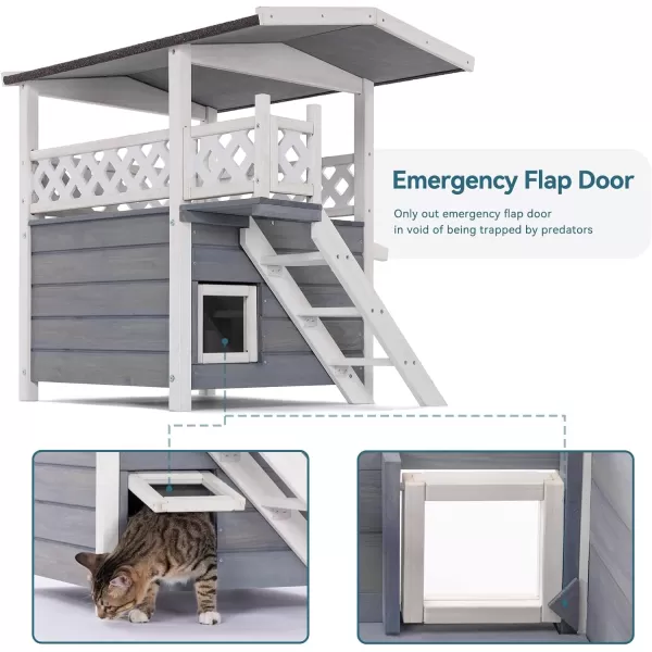 imagePetsfit Durable Roof Cat House Outdoor Weatherproof with Escape Door Stair or Scratch Board 2 Story Design Perfect for Multi Cats Outside Cat House GrayGrayWith LadderB