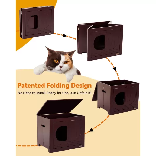 imagePetsfit Folding Litter Box Enclosure No Tools Required for Assembly Cat Litter Box Furniture Hidden Fit Most of Litter Box Dog House Cat House 30quot L21quot W245quot HBrown