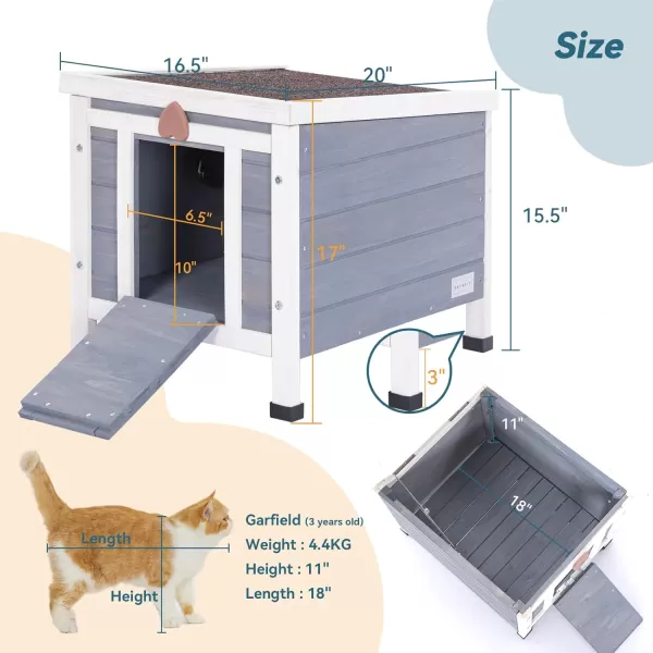 imagePetsfit Outdoor Cat House Weatherproof Outside Shelter for Feral Cats Rabbits Chicken Small Animal Houses ampamp Habitats Idea for Guinea Pigs Pigeons Ducks TortoisesGrey