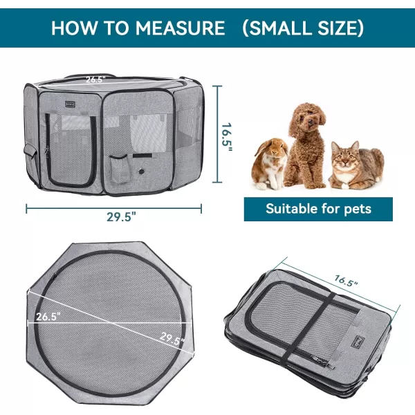 imagePetsfit Puppy Dog Playpen Indoor Small Playpen for Dogs Cat Playpen Outdoor Portable with Carrying Case Removable Zipper Sealed Cover Playpen Mat Grey Small 295quotx295quotx165quotHGrey