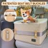 imagePETSFIT Dog Car Seats for Small Dogs Soft Foam Dog Booster Seat with Patented Safety Buckles Storage Pockets and Detachable ClipOn Safety Leash Dog Car Seat for Medium Dogs 30 LBS BlackKhaki