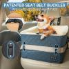 imagePETSFIT Dog Car Seats for Small Dogs Soft Foam Dog Booster Seat with Patented Safety Buckles Storage Pockets and Detachable ClipOn Safety Leash Dog Car Seat for Medium Dogs 30 LBS BlackBlue