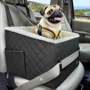 imagePETSFIT Dog Car Seats for Small Dogs Soft Foam Dog Booster Seat with Patented Safety Buckles Storage Pockets and Detachable ClipOn Safety Leash Dog Car Seat for Medium Dogs 30 LBS BlackBlack