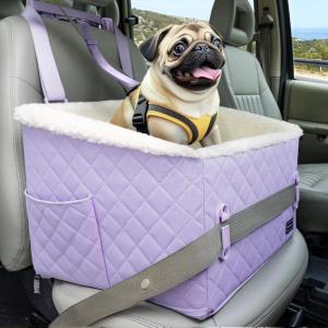 imagePETSFIT Dog Car Seats for Small Dogs Soft Foam Dog Booster Seat with Patented Safety Buckles Storage Pockets and Detachable ClipOn Safety Leash Dog Car Seat for Medium Dogs 30 LBS BlackPurple