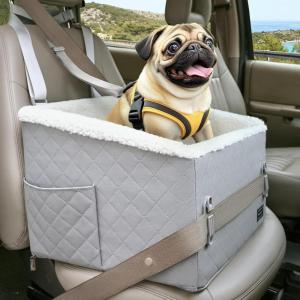 imagePETSFIT Dog Car Seats for Small Dogs Soft Foam Dog Booster Seat with Patented Safety Buckles Storage Pockets and Detachable ClipOn Safety Leash Dog Car Seat for Medium Dogs 30 LBS BlackGrey