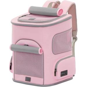 imagePETSFIT Dog Carrier Backpack with Upgraded Waist Protection Design Cat Backpacks for Carrying CatsDogsPuppies Up to 22 Pounds Designed for Hiking Camping Traveling GreyPink