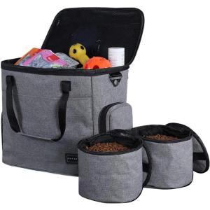 imagePetsfit Dog Travel Bag Airline Approved Tote Organizer with 2 Lined Pet Food Containers and 1 Waterproof Beach Blanket