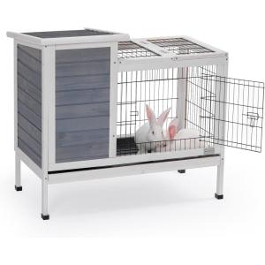 imagePetsfit Rabbit Hutch Indoor Guinea Pig Cages Bunny Cage with Pull Out Tray Bunny Guinea Pig Cage Hutch OutdoorredGrey