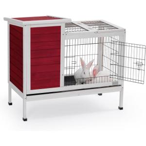 imagePetsfit Rabbit Hutch Indoor Guinea Pig Cages Bunny Cage with Pull Out Tray Bunny Guinea Pig Cage Hutch OutdoorredWine Red