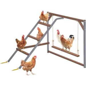 imagePETSFIT Chicken Perch for CoopSolid Wood and Rustproof Iron Roosting Bar with Swing  Ideal for Backyard Poultry Chicken Coops and FarmsEasy to Assemble and CleanBrown