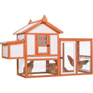 imagePETSFIT Outdoor Wooden Chicken Coop MultiLevel Hen House Poultry Cage wRamps Run Nesting Box Wire Fence 4 Access Areas Removable Bottom for Easy CleaningBrown716L x 312W x 462H