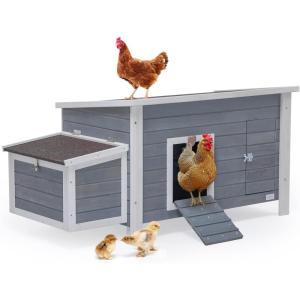 imagePETSFIT Outdoor Wooden Chicken Coop MultiLevel Hen House Poultry Cage wRamps Run Nesting Box Wire Fence 4 Access Areas Removable Bottom for Easy CleaningGrey55L x 265W x 28H