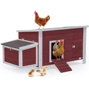 imagePETSFIT Outdoor Wooden Chicken Coop MultiLevel Hen House Poultry Cage wRamps Run Nesting Box Wire Fence 4 Access Areas Removable Bottom for Easy CleaningRed55L x 265W x 28H
