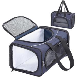 imagePetsfit Airline Approved Pet Carrier for Small Cats 165x86x11 TSA Approved Carrier with Removable DualSided Padding 2Way Placement  Fits Under Most Airplane Seats Escape Proof GrayNavywith lockable zippers