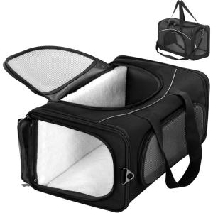 imagePetsfit Airline Approved Pet Carrier for Small Cats 165x86x11 TSA Approved Carrier with Removable DualSided Padding 2Way Placement  Fits Under Most Airplane Seats Escape Proof GrayBlack