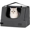 imagePETSFIT Portable Cat Litter Box  Removable 2Layer LeakProof Lining ScratchResistant Fabric with Sturdy Support Frame Travel ampamp Collapsible Cat Litter Box BlackGraywith lid