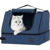 imagePETSFIT Portable Cat Litter Box  Removable 2Layer LeakProof Lining ScratchResistant Fabric with Sturdy Support Frame Travel ampamp Collapsible Cat Litter Box BlackNavy Bluewith lid
